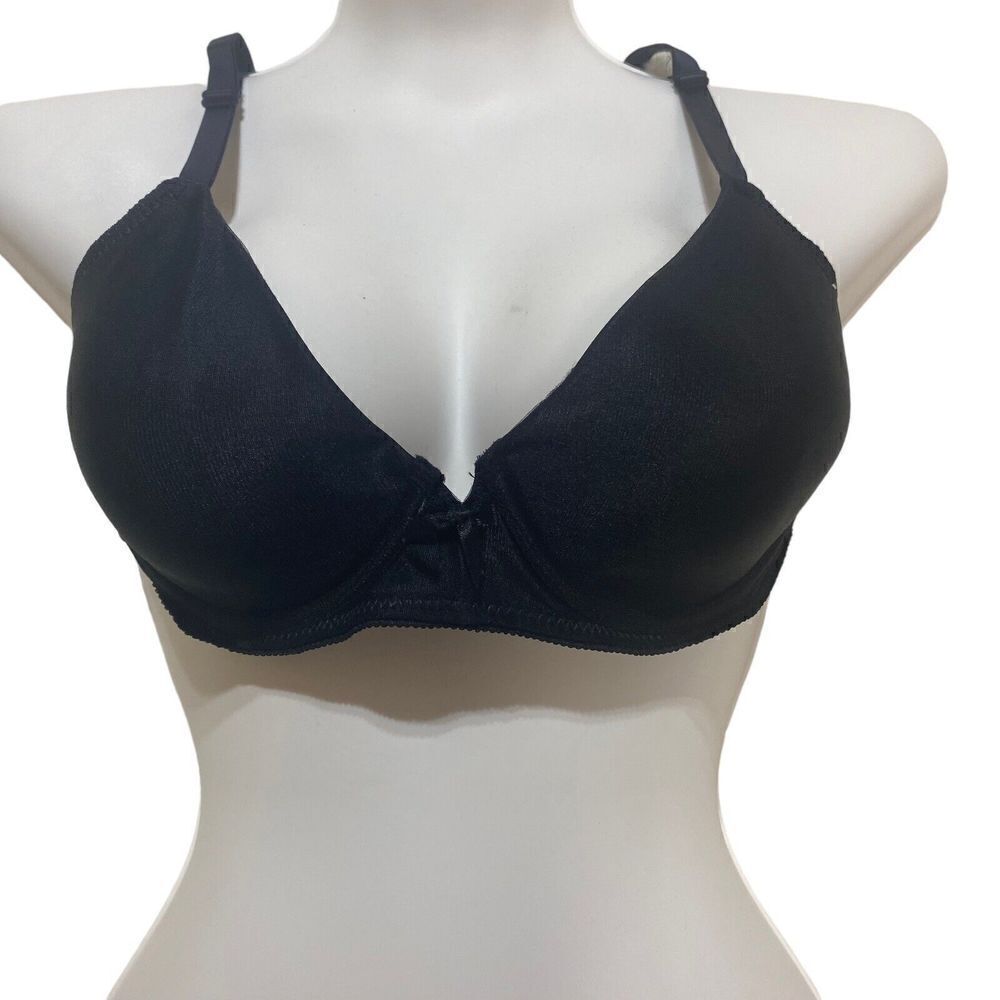 Vintage J.C. Penney Black Underwire Bra Dot Sheer Back Sz 36C Lightly Padded